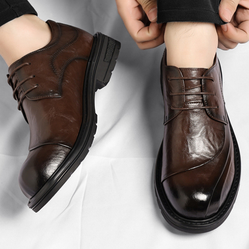 Men'S Grooming Oxford - Kahverengi Parlatılmış Hakiki Deri Bağcıklı Kalın